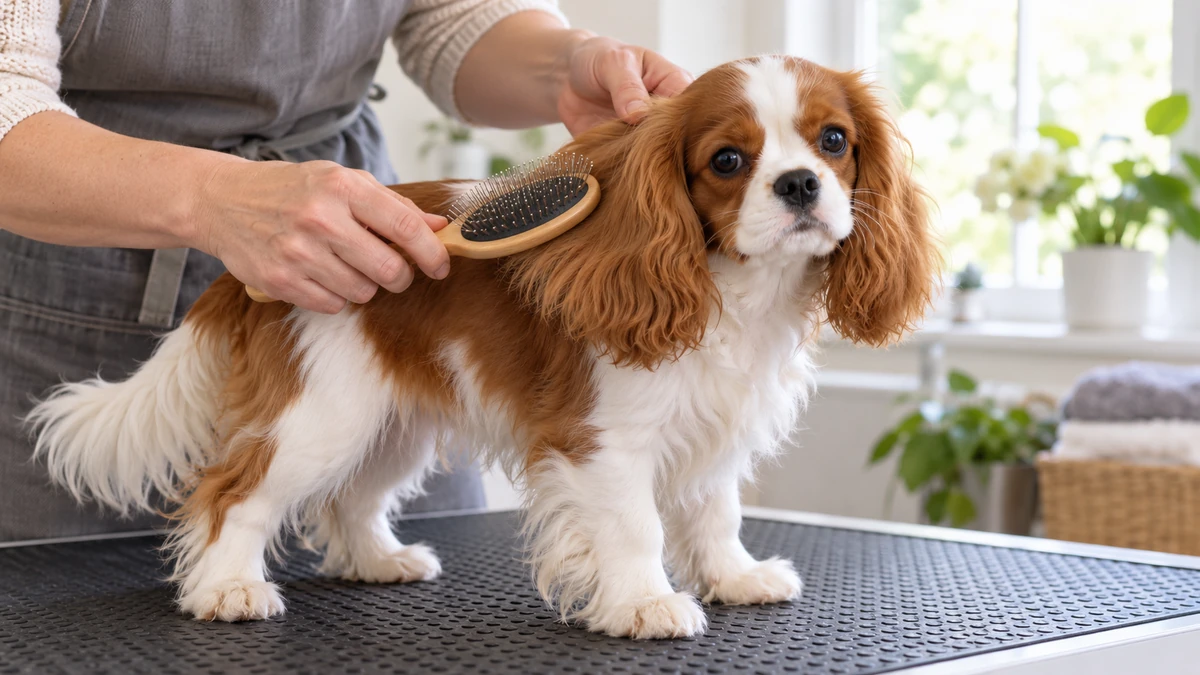 Cavalier King Charles yavru köpek — tüy bakımı ve fırçalama